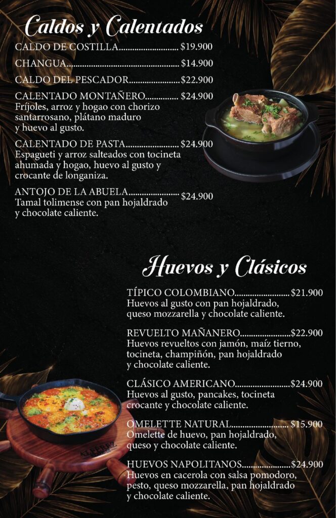 Carta de desayunos en Bogotá página 2 - Huevos y clásicos - Pescadería Alférez